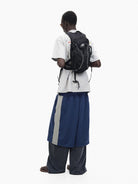 MASONPRINCE Layered Mesh Cotton Pants in Blue - On Model #color_blue