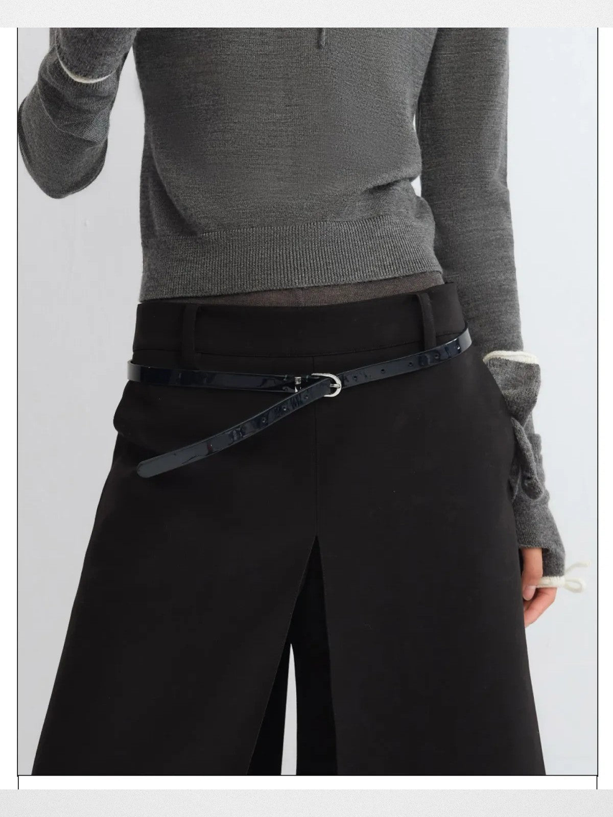 RARELY ALIKE Patent Leather Belt in Black - On Model