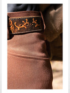 Retro 21 Micro Flare Center Crease Trousers in Brown - On Model