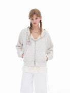 THELIGHT OFFICIAL Floral Zip Up Hoodie in Gray - On Model