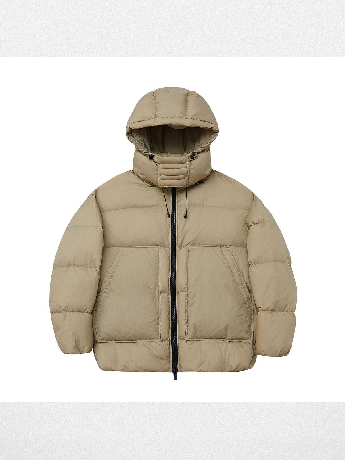 NANS Detachable Hood Crinkled Down Puffer in Beige