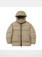 NANS Detachable Hood Crinkled Down Puffer in Beige