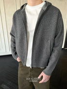 Roolrren Homme Wool Cashmere Zip Up Hoodie in Gray - On Model