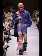 MASONPRINCE Embroidered Short Denim Jacket in Denim - On Male Model #color_denim