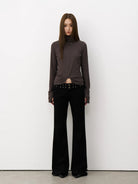 THELIGHT OFFICIAL Ruched Button Neck Crop Top in Gray - On Model