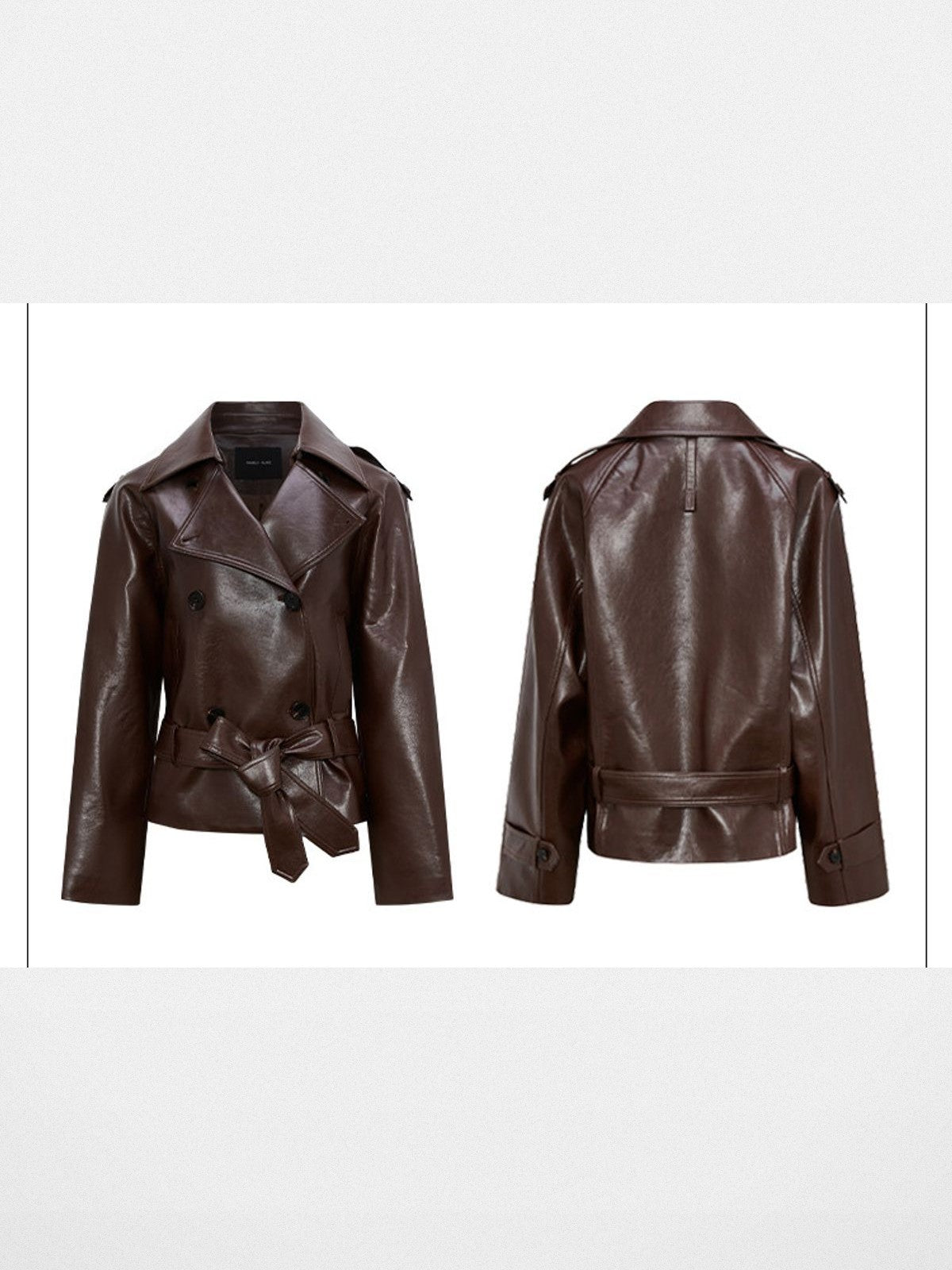 RARELY ALIKE Belted Faux Leather Jacket in Coffee