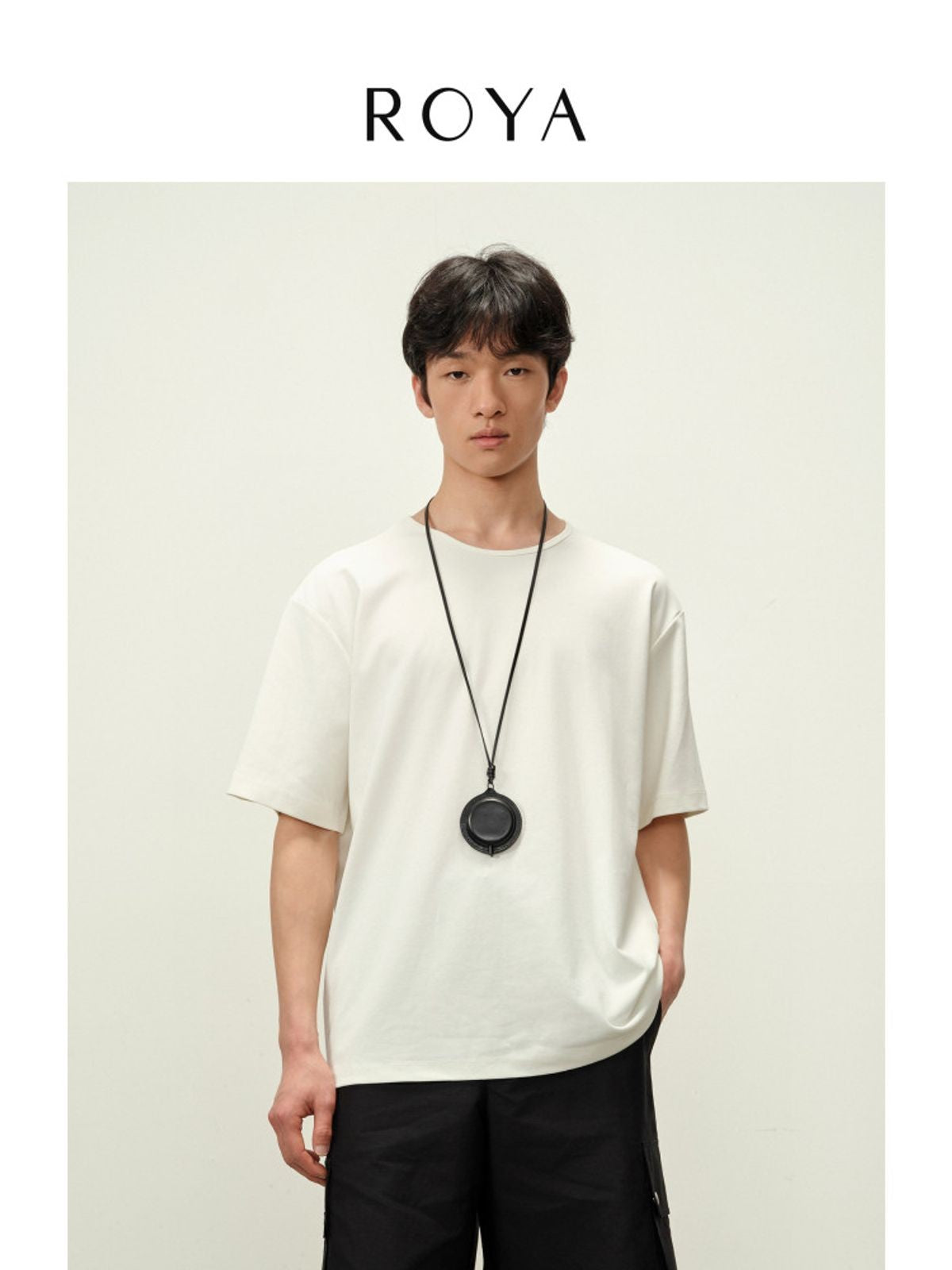 ROYA Textured Modal Wool Ponte T Shirt in White - On Model