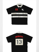 SOD Distressed Embroidered Rugby Polo in Black