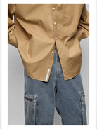 NANS Contrast Panel Oversized Cotton Shirt in Beige