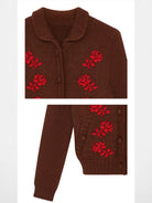 SHUSHUTONG Beaded Floral Merino Cardigan in Brown - Detail