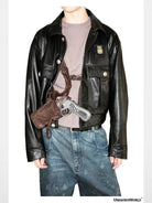 UNKNOWNWORLD Cropped Padded Horsehide Leather Jacket in Black - On Male Model