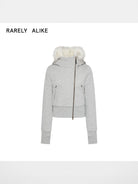 RARELY ALIKE Asymmetric Zip Hooded Jacket in Gray