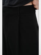 MasonPrince Pleated Wide Leg Suit Trousers in Black - Detail