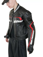 UNKNOWNWORLD Cowhide Leather Racing Jacket in Black - On Model