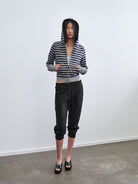 RARELY ALIKE Striped Cotton Cropped Hoodie in Navy - On Model