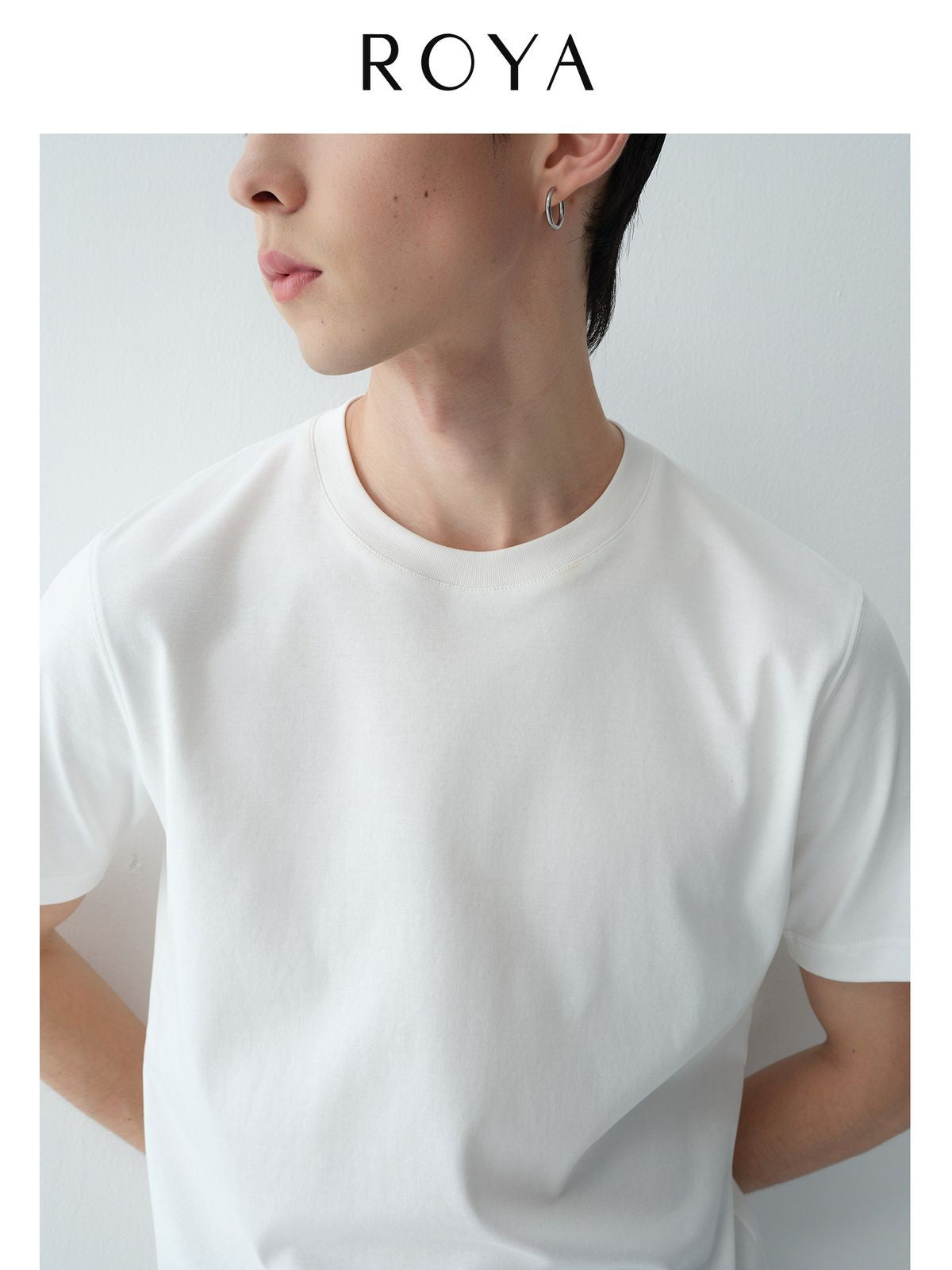 ROYA Long Staple Cotton Crew Neck in White - On Model
