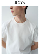 ROYA Long Staple Cotton Crew Neck in White - On Model