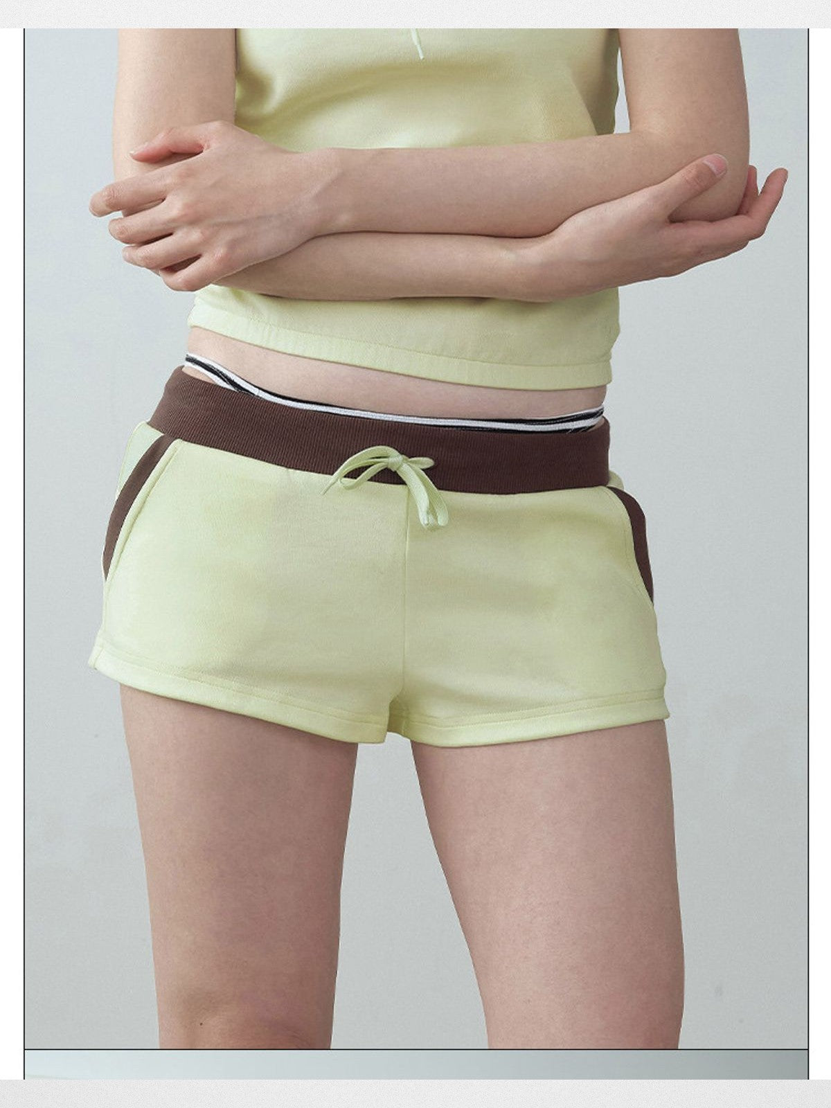 RARELY ALIKE Color Block Sweat Shorts in Mint - On Model