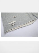 LOSTCTRL Raw Hem Distressed Cotton Shorts in Gray - Detail