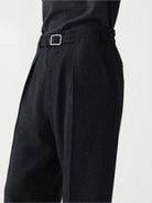 ROYA Belted Double Pleated Wool Trousers in Gray - On Female Model