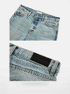VLABMADE Ice Blue Distressed Micro Flare Jeans in Blue - Detail