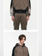 BLINDNOPLAN Retro Color Block Hooded Jacket in Brown