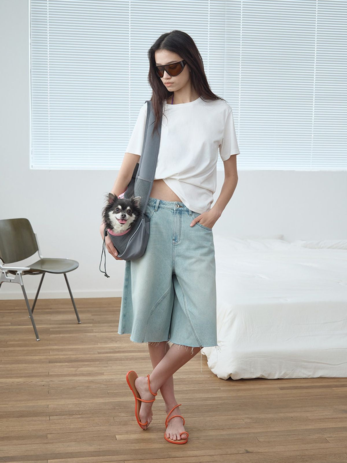 RARELY ALIKE Twisted Hem Cotton Silk Blend Tee in White - On Model