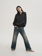 MasonPrince Faux Two Piece Wool Blend Polo in Charcoal - On Model