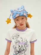 CFIERCE Star Antennae Fuzzy Beanie in Sky Blue - On Model