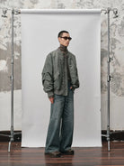 NANS Distressed Straight Leg Jeans in Denim - On Model