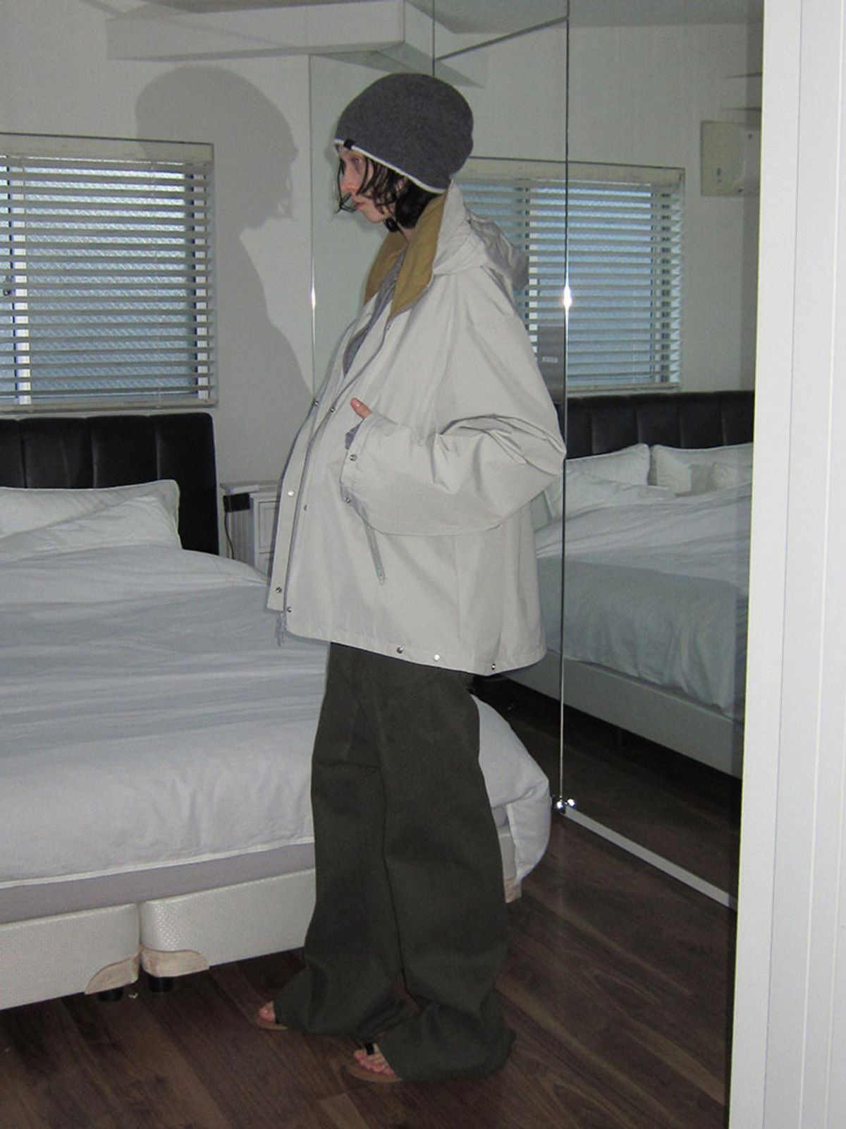 RARELY ALIKE Fleece Lined Technical Hooded Jacket in White - On Model