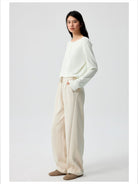 Simple Project Curved Seam Drawstring Sweatpants in Beige - On Model