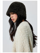 Simple Project Faux Shearling Sailor Hat in Black - On Female Model