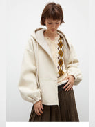 PUKI Double Faced Wool Hooded Jacket in White - On Model