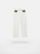 NANS 12oz Plaid Patchwork Straight Jeans in White