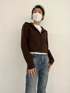 Alright then Hooded Wool Double Zip Jacket in Brown - On Model