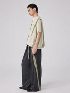 Simple Project Wide Leg Webbing Track Pants in Gray - On Model