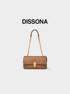 DISSONA Quilted Leather Chain Shoulder Bag in Beige