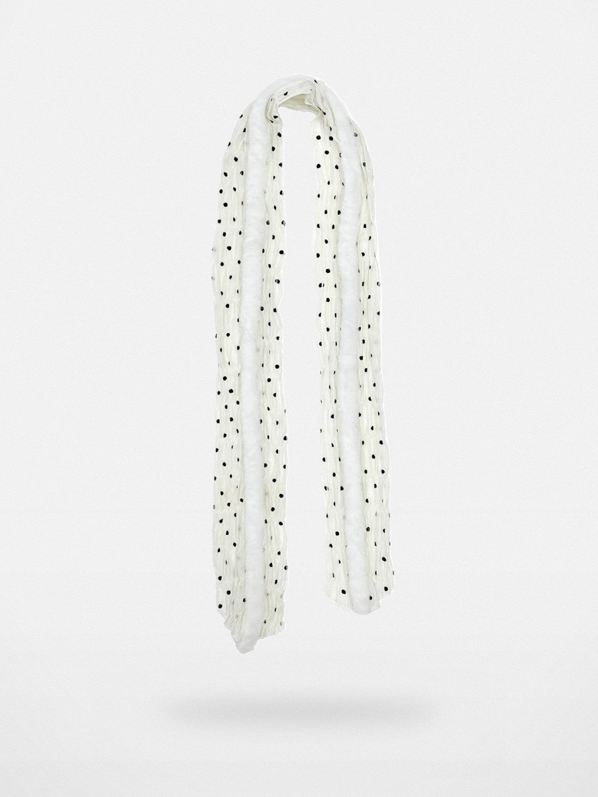 THELIGHT Plush Trim Polka Dot Scarf in White
