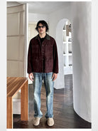 Roolrren Homme Suede Michigan Work Jacket in Burgundy - On Model