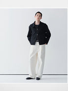 ROYA Merino Wool Zip Up Boxy Jacket in Black - On Model