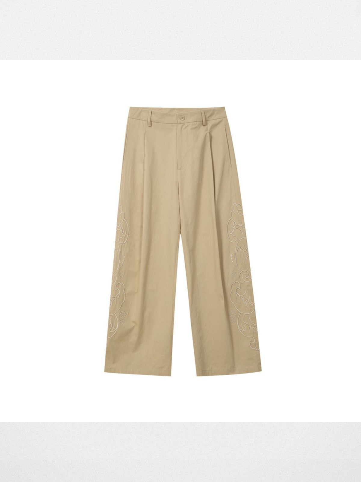 MEDM Side Seam Embroidery Wide Leg Pants in Beige