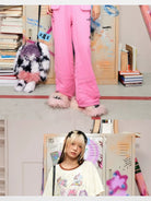 CFIERCE Cross Print Wide Leg Sweatpants in Pink - On Model