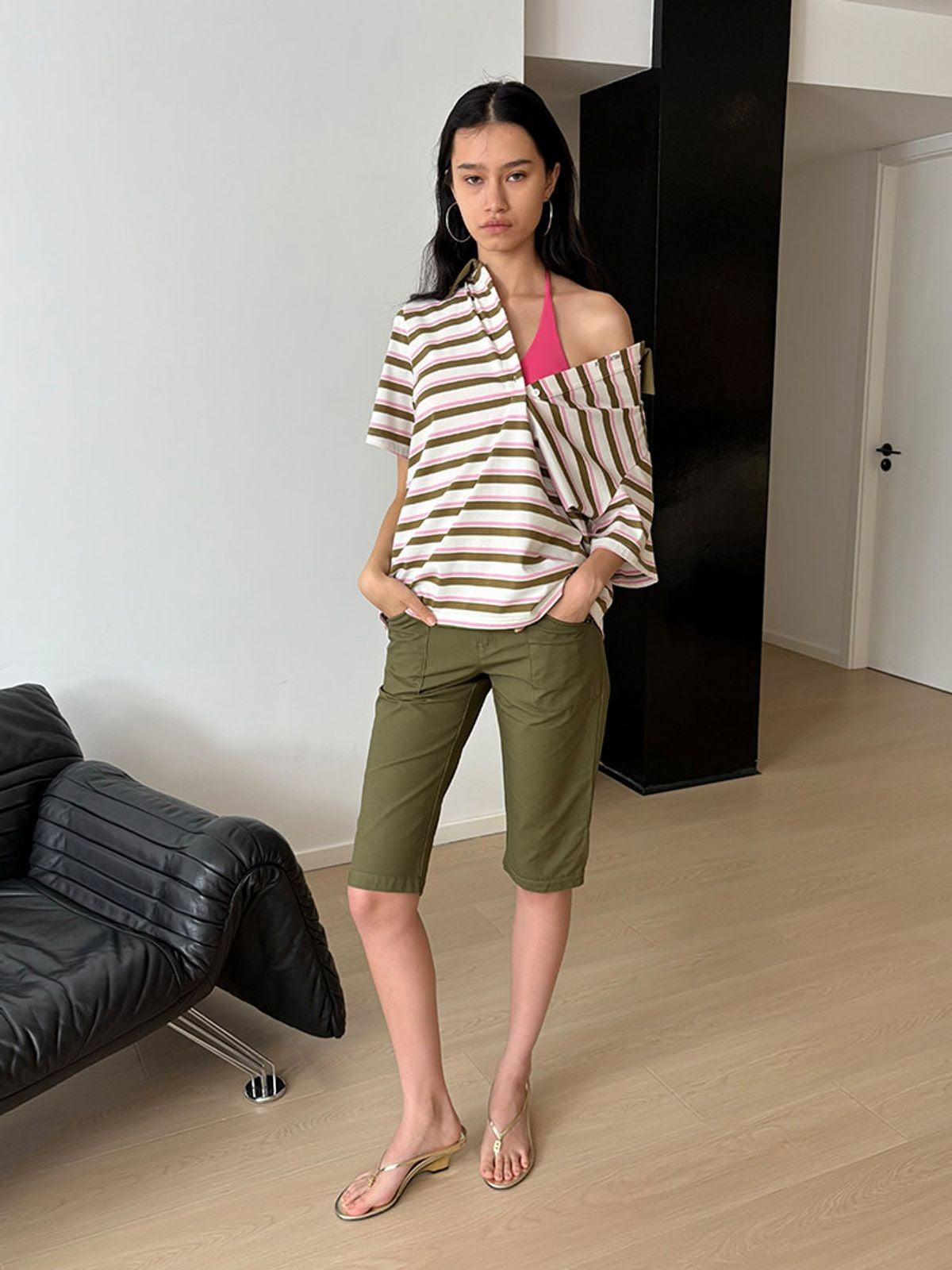 RARELY ALIKE Striped Cotton Blend Polo Shirt in White - On Model