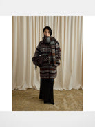 RandomPiece Fair Isle Wool Blend Toggle Coat in Dark Brown - On Model