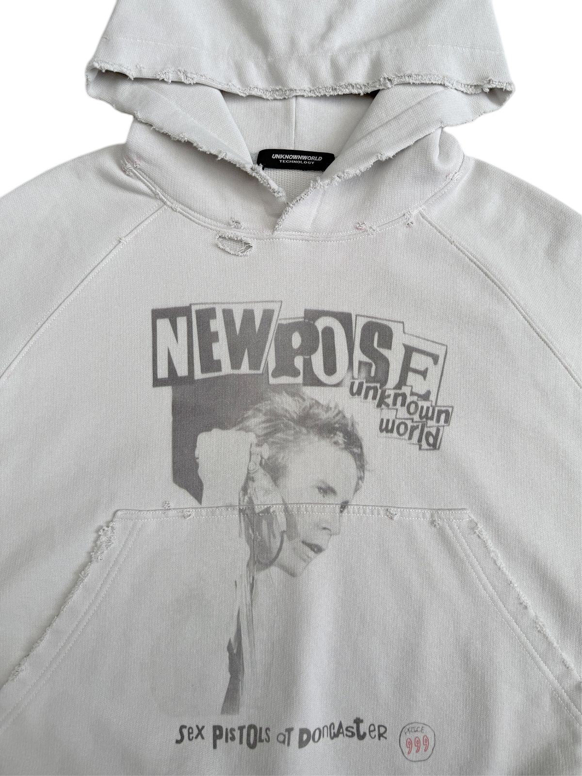 UNKNOWNWORLD Distressed Punk Print Hoodie in Gray