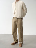 Roolrren Homme Cashmere Wool Cotton Zip Cardigan in White - On Model