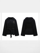 RARELY ALIKE Embroidered Hooded Robe Coat in Black