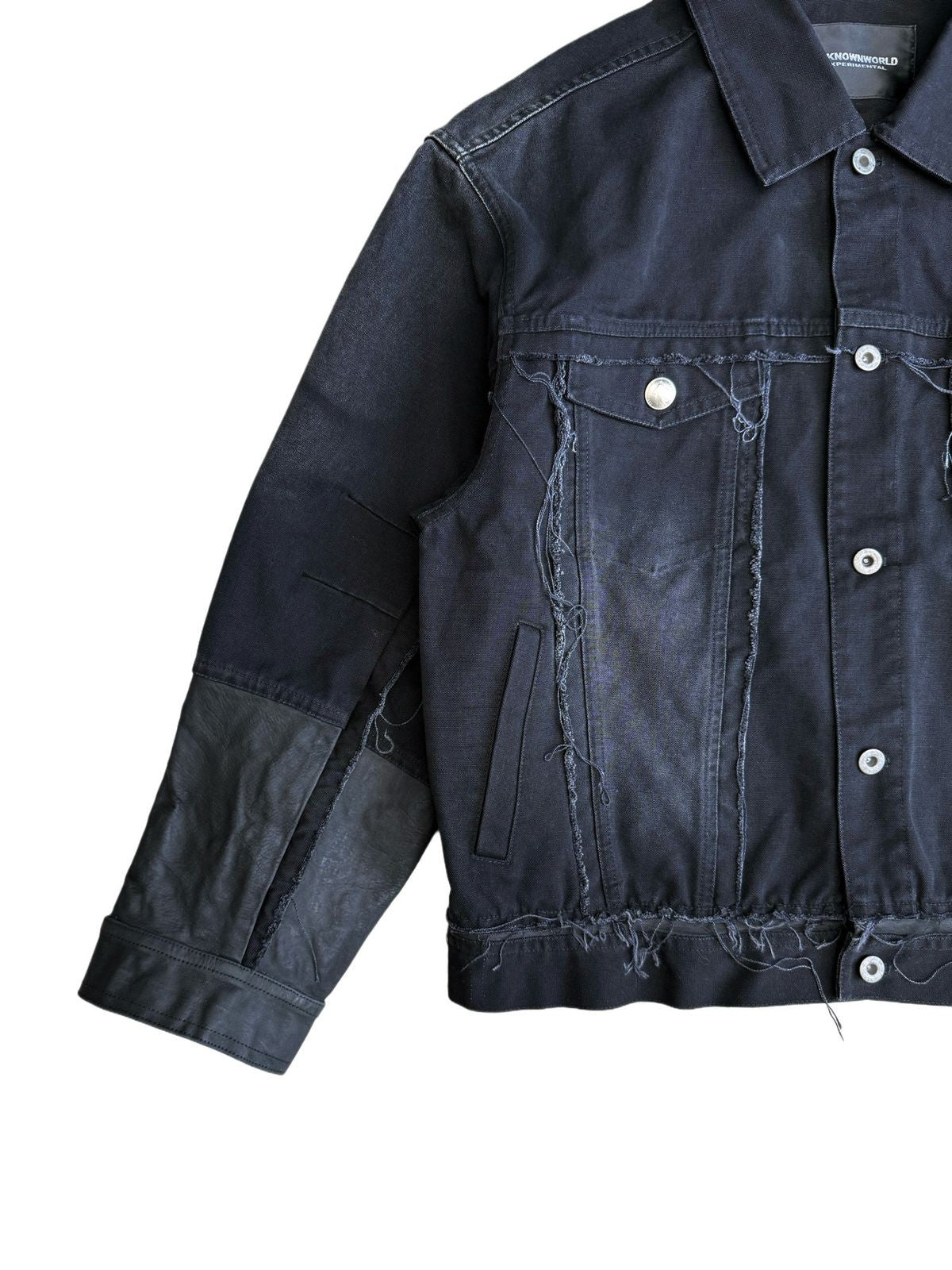 UNKNOWNWORLD Deconstructed Denim Horsehide Jacket in Black - Detail
