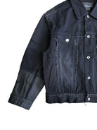 UNKNOWNWORLD Deconstructed Denim Horsehide Jacket in Black - Detail